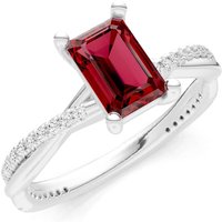 Garnet and Diamond Twisted Ring in 9ct White Gold