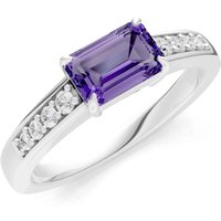 Amethyst and Diamond East West Gemstone with Accents Ring in 18ct White Gold