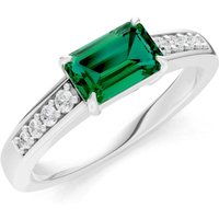 Emerald and Diamond East West Gemstone with Accents Ring in 18ct White Gold