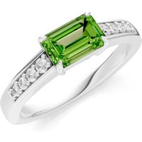 Peridot and Diamond East West Gemstone with Accents Ring in 18ct White Gold