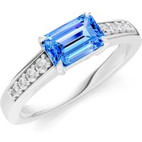 Swiss Blue Topaz and Diamond East West Gemstone with Accents Ring in 18ct White Gold