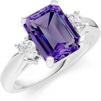 Amethyst and Diamond Three Stone with Accent Ring in 9ct White Gold