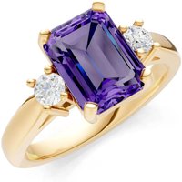 Amethyst and Diamond Three Stone with Accent Ring in 18ct Gold