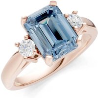 Aquamarine and Diamond Three Stone with Accent Ring in 9ct Rose Gold