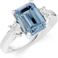 Aquamarine and Diamond Three Stone with Accent Ring in 18ct White Gold