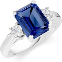 Sapphire and Diamond Three Stone with Accent Ring in 18ct White Gold
