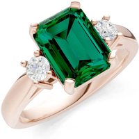 Emerald and Diamond Three Stone with Accent Ring in 9ct Rose Gold