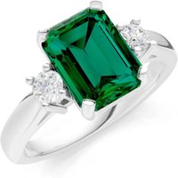 Emerald and Diamond Three Stone with Accent Ring in 9ct White Gold