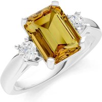 Citrine and Diamond Three Stone with Accent Ring in 9ct White Gold