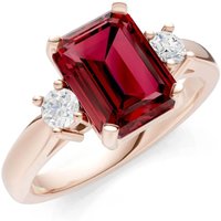 Garnet and Diamond Three Stone with Accent Ring in 9ct Rose Gold