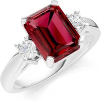 Garnet and Diamond Three Stone with Accent Ring in 18ct White Gold