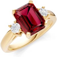 Garnet and Diamond Three Stone with Accent Ring in 18ct Gold