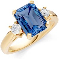 London Blue Topaz and Diamond Three Stone with Accent Ring in 18ct Gold