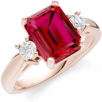 Ruby and Diamond Three Stone with Accent Ring in 9ct Rose Gold