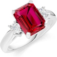Ruby and Diamond Three Stone with Accent Ring in 18ct White Gold