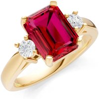 Ruby and Diamond Three Stone with Accent Ring in 18ct Gold