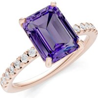 Amethyst and Diamond Solitaire with Accent Ring in 9ct Rose Gold