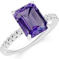 Amethyst and Diamond Solitaire with Accent Ring in 9ct White Gold