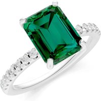 Emerald and Diamond Solitaire with Accent Ring in 18ct White Gold