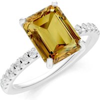 Citrine and Diamond Solitaire with Accent Ring in 9ct White Gold