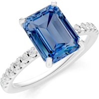 London Blue Topaz and Diamond Solitaire with Accent Ring in 18ct White Gold