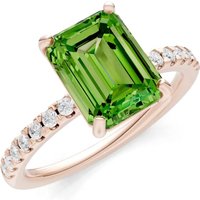 Peridot and Diamond Solitaire with Accent Ring in 9ct Rose Gold