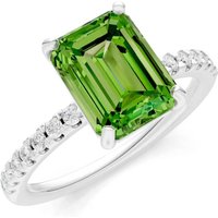 Peridot and Diamond Solitaire with Accent Ring in 18ct White Gold