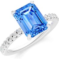 Swiss Blue Topaz and Diamond Solitaire with Accent Ring in 9ct White Gold