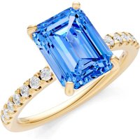Swiss Blue Topaz and Diamond Solitaire with Accent Ring in 9ct Gold