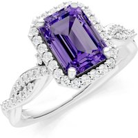 Amethyst and Diamond Twisted Vine Solitaire Halo with Accent Ring in 18ct White Gold