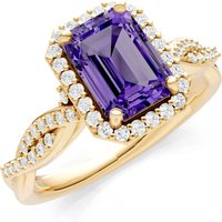 Amethyst and Diamond Twisted Vine Solitaire Halo with Accent Ring in 18ct Gold