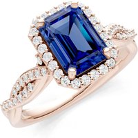 Sapphire and Diamond Twisted Vine Solitaire Halo with Accent Ring in 9ct Rose Gold