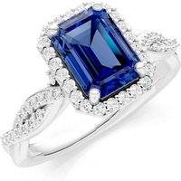 Sapphire and Diamond Twisted Vine Solitaire Halo with Accent Ring in 18ct White Gold