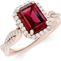 Garnet and Diamond Twisted Vine Solitaire Halo with Accent Ring in 9ct Rose Gold