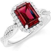 Garnet and Diamond Twisted Vine Solitaire Halo with Accent Ring in 18ct White Gold