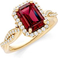 Garnet and Diamond Twisted Vine Solitaire Halo with Accent Ring in 18ct Gold