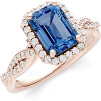 London Blue Topaz and Diamond Twisted Vine Solitaire Halo with Accent Ring in 9ct Rose Gold