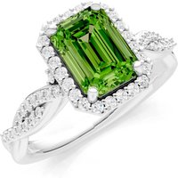 Peridot and Diamond Twisted Vine Solitaire Halo with Accent Ring in 18ct White Gold