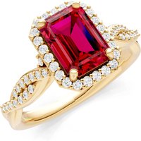 Ruby and Diamond Twisted Vine Solitaire Halo with Accent Ring in 18ct Gold