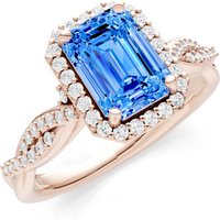 Swiss Blue Topaz and Diamond Twisted Vine Solitaire Halo with Accent Ring in 9ct Rose Gold