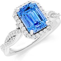 Swiss Blue Topaz and Diamond Twisted Vine Solitaire Halo with Accent Ring in 9ct White Gold