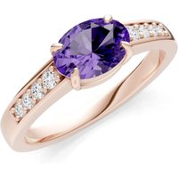 Amethyst and Diamond East West Oval Gemstone with Accents Ring in 9ct Rose Gold