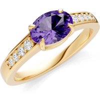 Amethyst and Diamond East West Oval Gemstone with Accents Ring in 18ct Gold