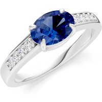 Sapphire and Diamond East West Oval Gemstone with Accents Ring in 18ct White Gold