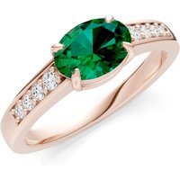 Emerald and Diamond East West Oval Gemstone with Accents Ring in 9ct Rose Gold