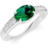 Emerald and Diamond East West Oval Gemstone with Accents Ring in 18ct White Gold