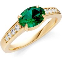 Emerald and Diamond East West Oval Gemstone with Accents Ring in 18ct Gold