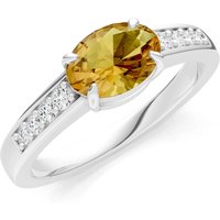 Citrine and Diamond East West Oval Gemstone with Accents Ring in 18ct White Gold
