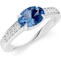 London Blue Topaz and Diamond East West Oval Gemstone with Accents Ring in 9ct White Gold