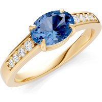 London Blue Topaz and Diamond East West Oval Gemstone with Accents Ring in 9ct Gold